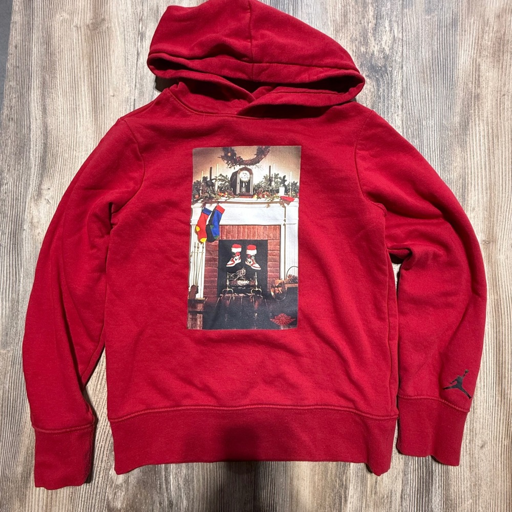 Jordan Hoodie Red Holiday Graphic Streetwear Kids